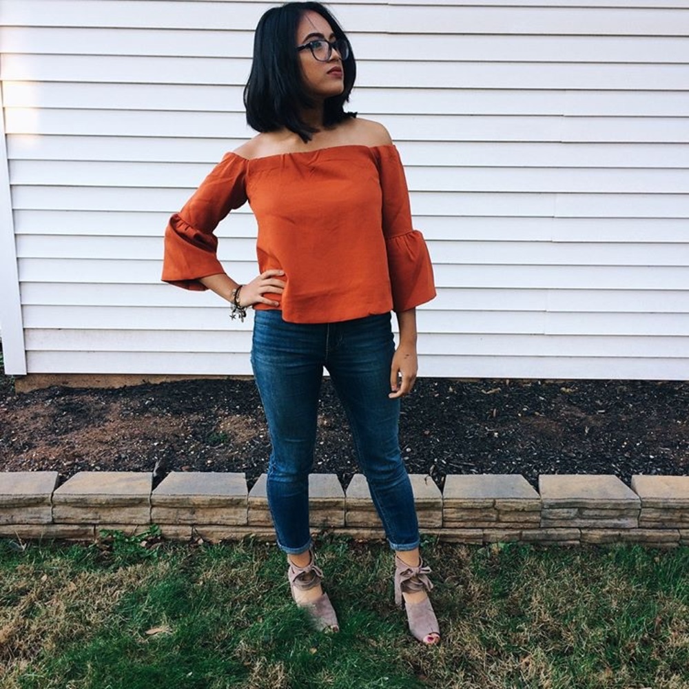 SOLD Rust 3/4 Bell Sleeve Top - Picture 2 of 5